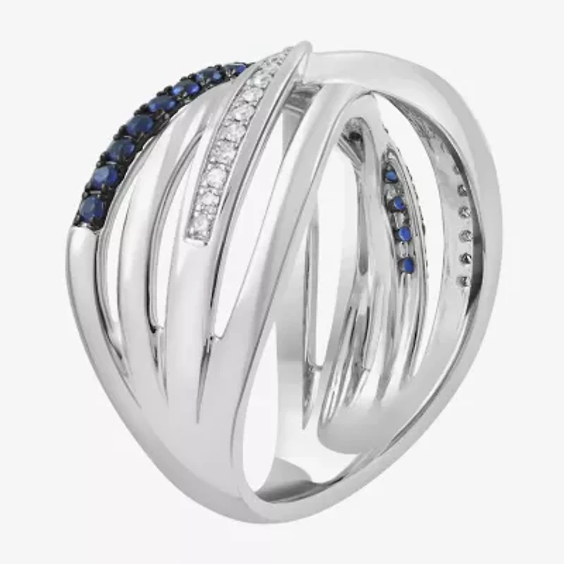 Effy Final Call (H-I / I1-I2) Womens 2MM 1/10 CT. T.W. Genuine Blue Sapphire 14K White Gold Crossover Band
