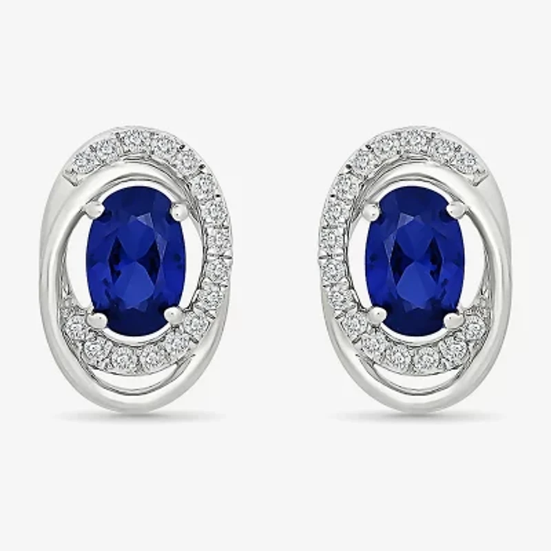 Lab Created Blue Sapphire Sterling Silver 12.5mm Oval Stud Earrings