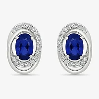 Lab Created Blue Sapphire Sterling Silver 12.5mm Oval Stud Earrings