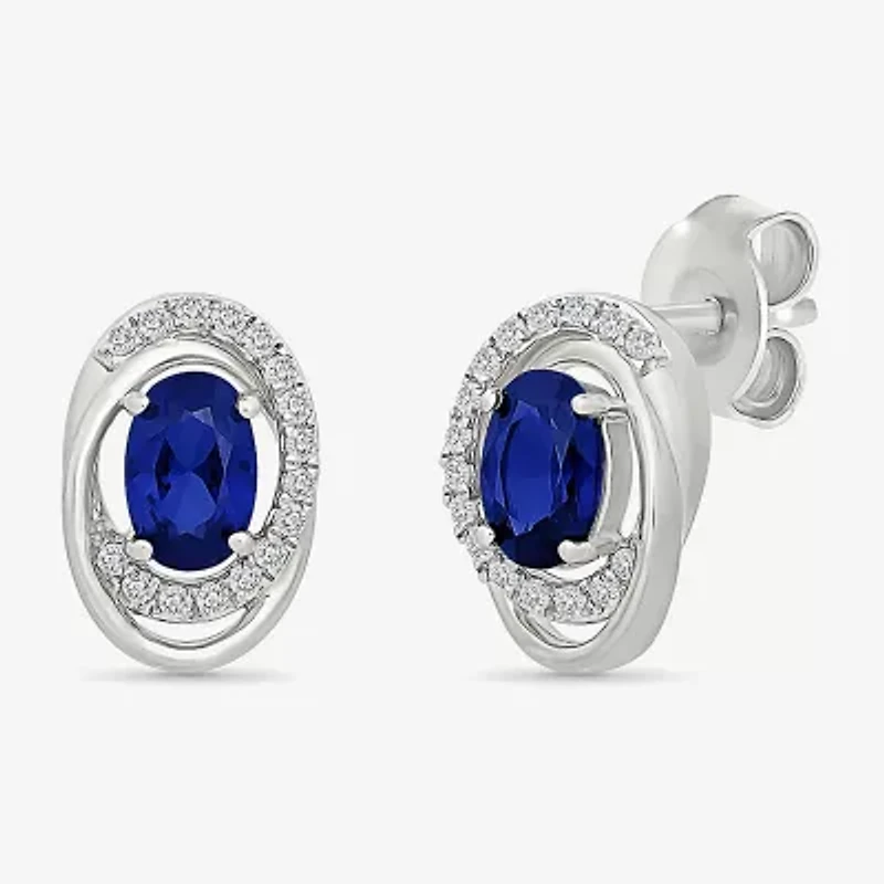 Lab Created Blue Sapphire Sterling Silver 12.5mm Oval Stud Earrings