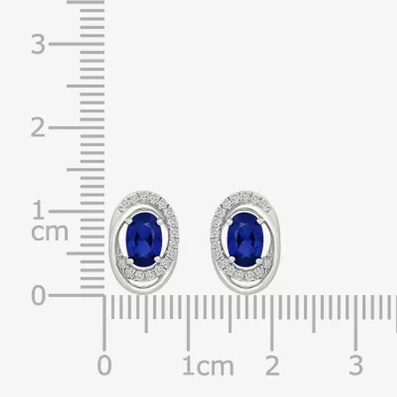 Lab Created Blue Sapphire Sterling Silver 12.5mm Oval Stud Earrings