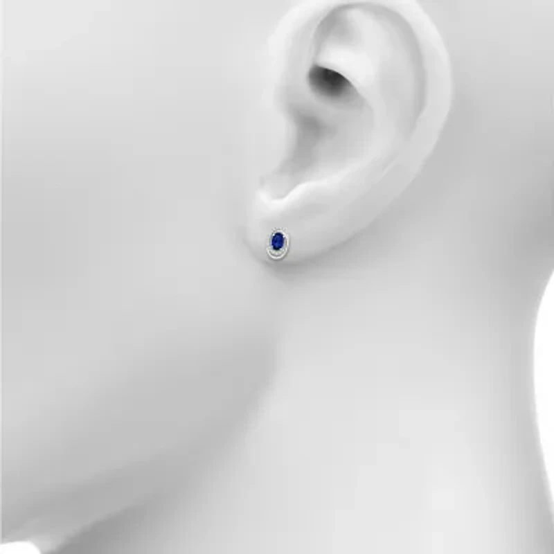 Lab Created Blue Sapphire Sterling Silver 12.5mm Oval Stud Earrings