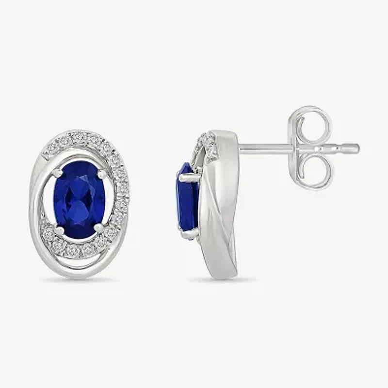 Lab Created Blue Sapphire Sterling Silver 12.5mm Oval Stud Earrings