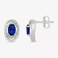 Lab Created Blue Sapphire Sterling Silver 12.5mm Oval Stud Earrings