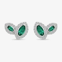 Lab Created Green Emerald Sterling Silver 8.5mm Marquise Stud Earrings