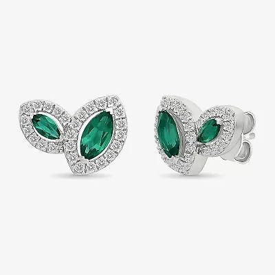 Lab Created Green Emerald Sterling Silver 8.5mm Marquise Stud Earrings