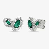 Lab Created Green Emerald Sterling Silver 8.5mm Marquise Stud Earrings