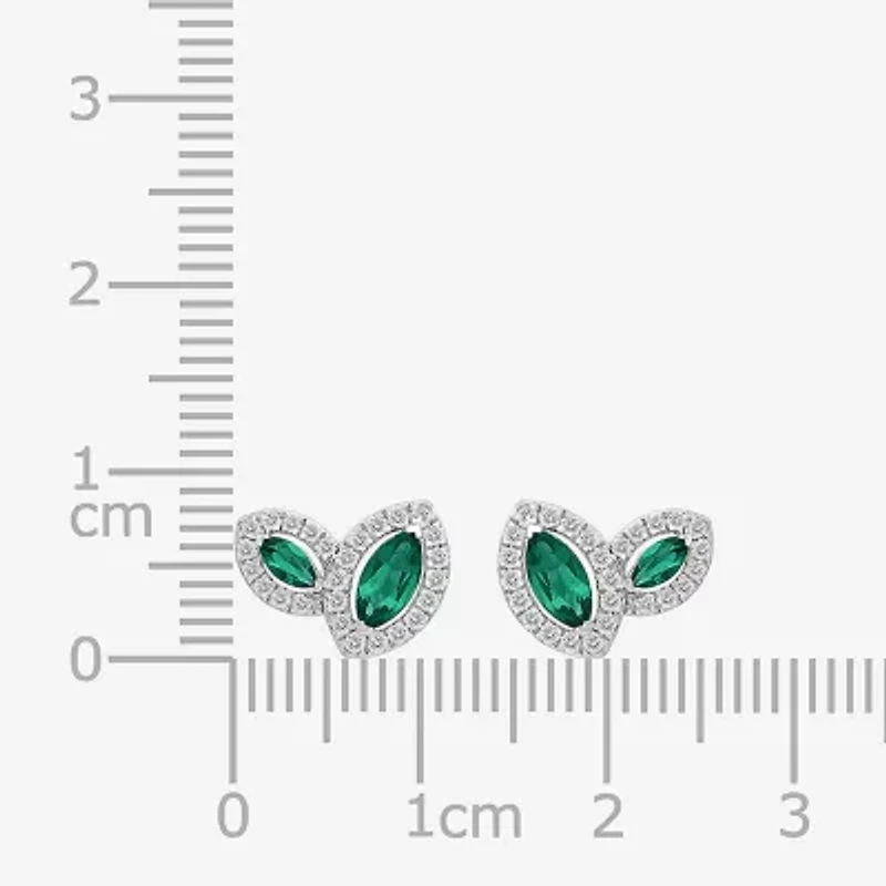Lab Created Green Emerald Sterling Silver 8.5mm Marquise Stud Earrings