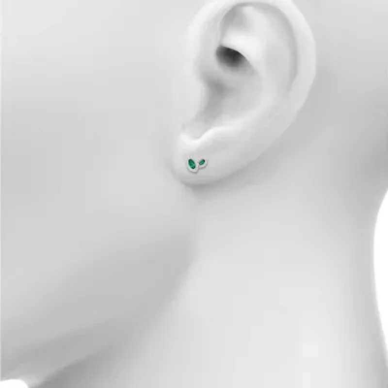 Lab Created Green Emerald Sterling Silver 8.5mm Marquise Stud Earrings