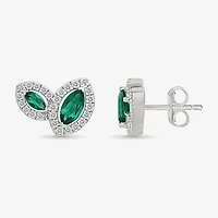 Lab Created Green Emerald Sterling Silver 8.5mm Marquise Stud Earrings