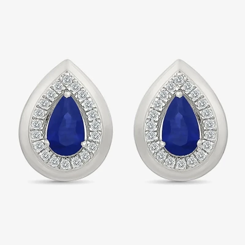 Lab Created Blue Sapphire Sterling Silver 10.5mm Pear Stud Earrings