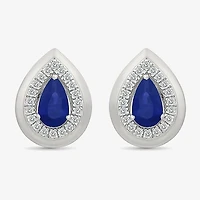Lab Created Blue Sapphire Sterling Silver 10.5mm Pear Stud Earrings