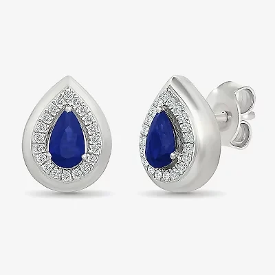 Lab Created Blue Sapphire Sterling Silver 10.5mm Pear Stud Earrings