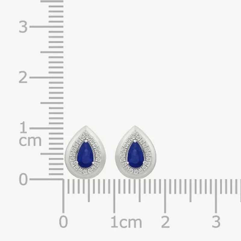 Lab Created Blue Sapphire Sterling Silver 10.5mm Pear Stud Earrings