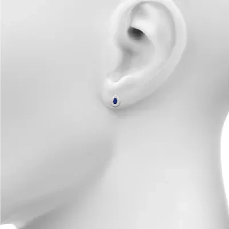 Lab Created Blue Sapphire Sterling Silver 10.5mm Pear Stud Earrings