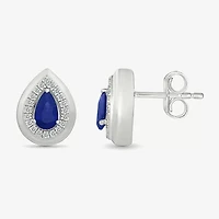 Lab Created Blue Sapphire Sterling Silver 10.5mm Pear Stud Earrings