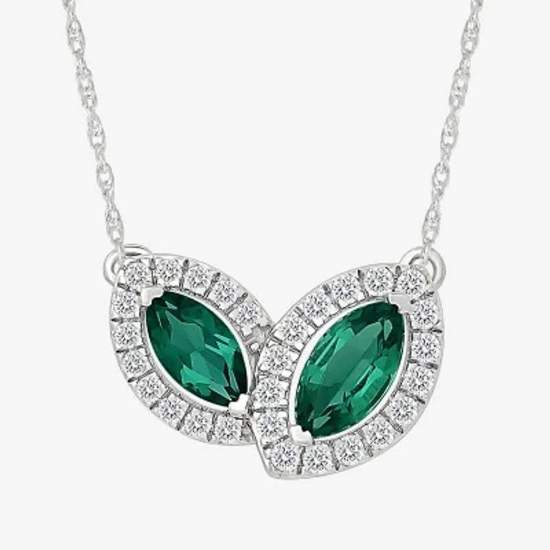 Womens Lab Created Green Emerald Sterling Silver 17 1/2 Inch Pendant Necklace