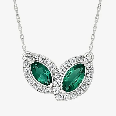 Womens Lab Created Green Emerald Sterling Silver 17 1/2 Inch Pendant Necklace