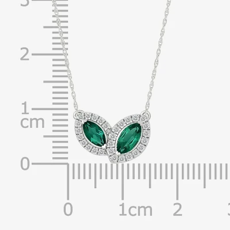 Womens Lab Created Green Emerald Sterling Silver 17 1/2 Inch Pendant Necklace