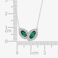 Womens Lab Created Green Emerald Sterling Silver 17 1/2 Inch Pendant Necklace