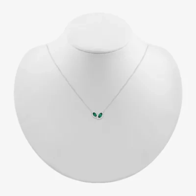 Womens Lab Created Green Emerald Sterling Silver 17 1/2 Inch Pendant Necklace