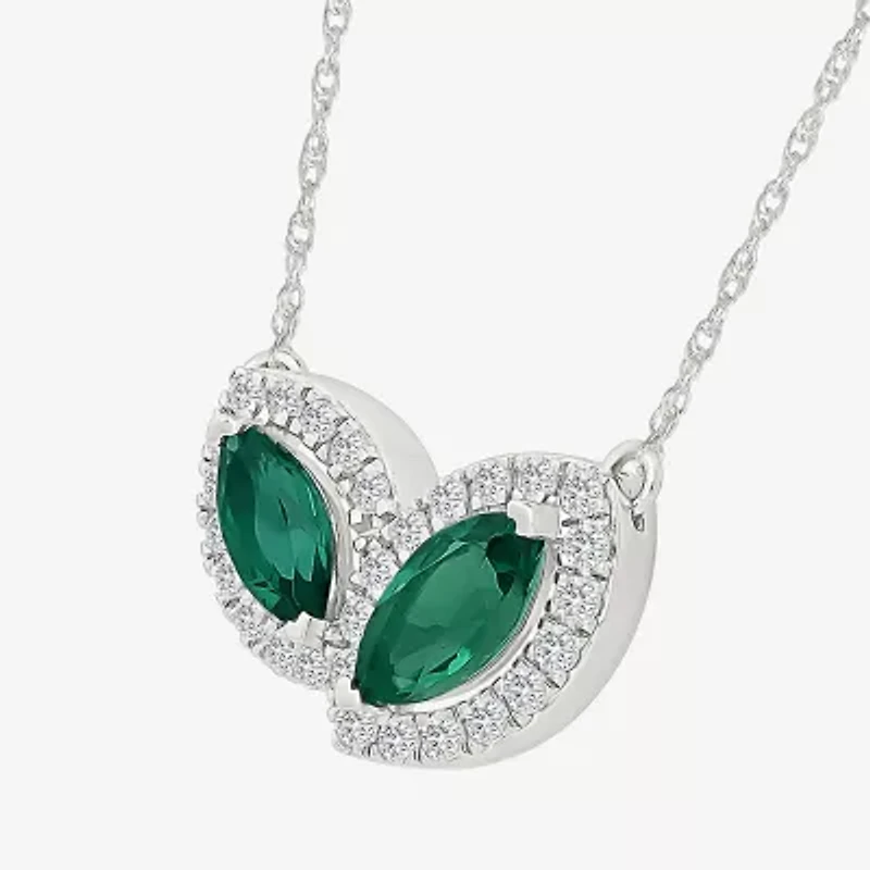 Womens Lab Created Green Emerald Sterling Silver 17 1/2 Inch Pendant Necklace