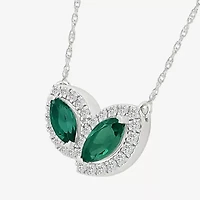 Womens Lab Created Green Emerald Sterling Silver 17 1/2 Inch Pendant Necklace