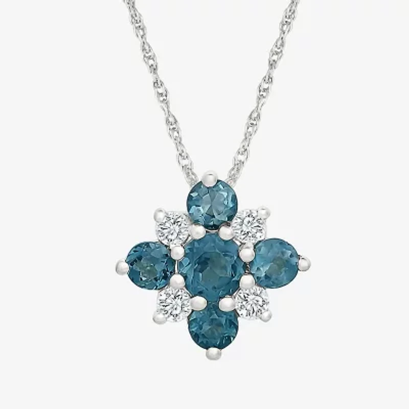 Womens Genuine Blue Topaz Sterling Silver 17 1/2 Inch Pendant Necklace