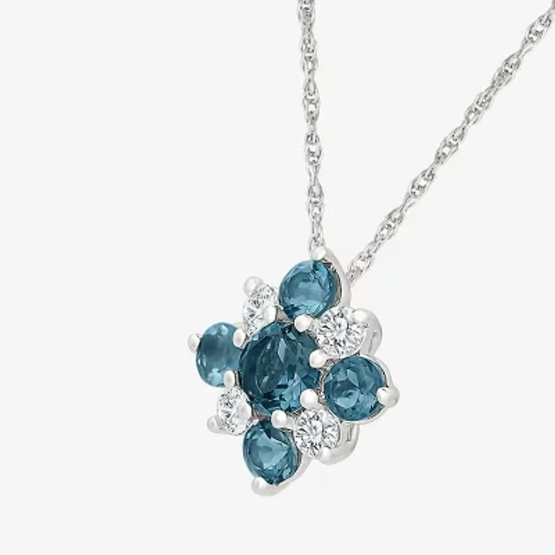 Womens Genuine Blue Topaz Sterling Silver 17 1/2 Inch Pendant Necklace