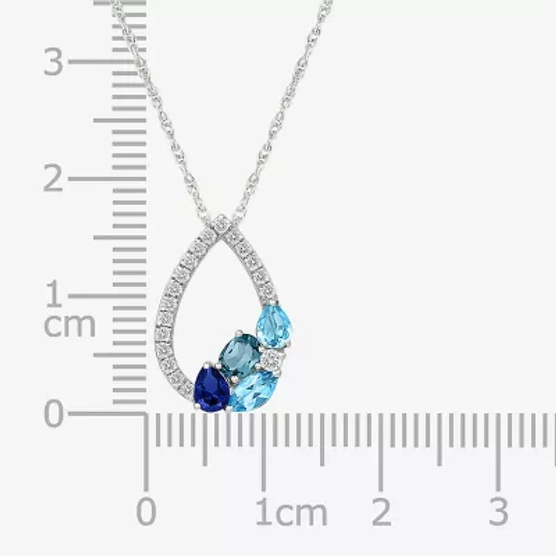 Womens Genuine Blue Topaz Sterling Silver Pear 18 Inch Pendant Necklace