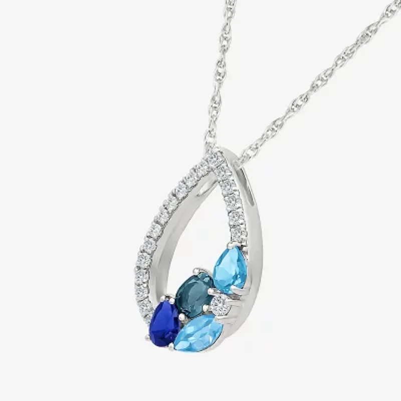 Womens Genuine Blue Topaz Sterling Silver Pear 18 Inch Pendant Necklace