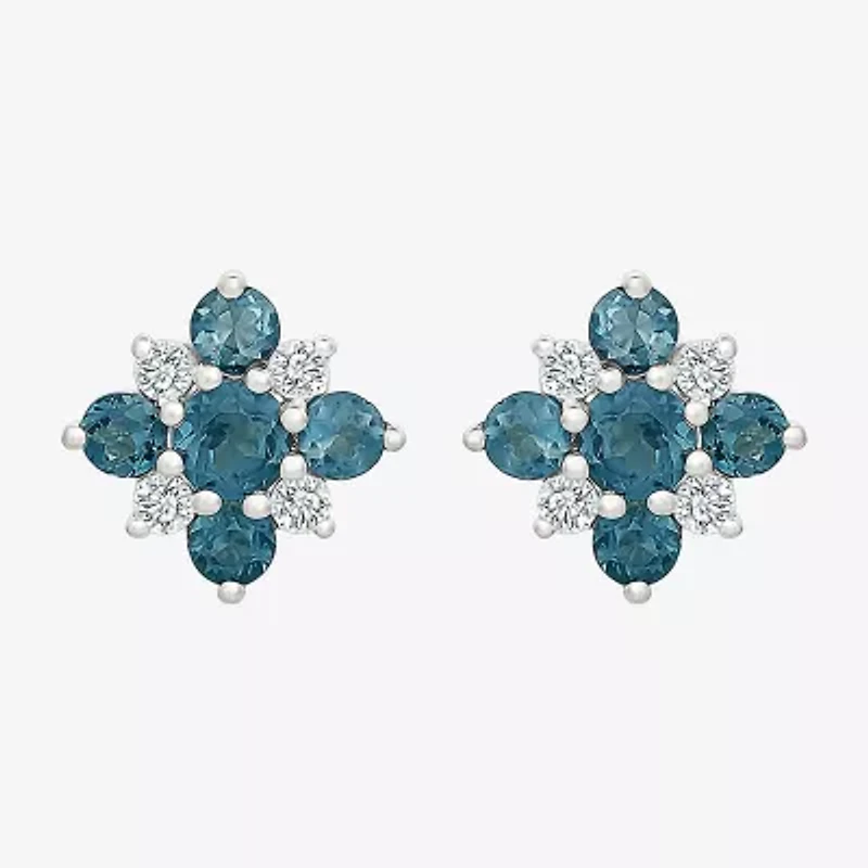 Genuine Blue Topaz Sterling Silver 10mm Stud Earrings