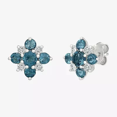 Genuine Blue Topaz Sterling Silver 10mm Stud Earrings