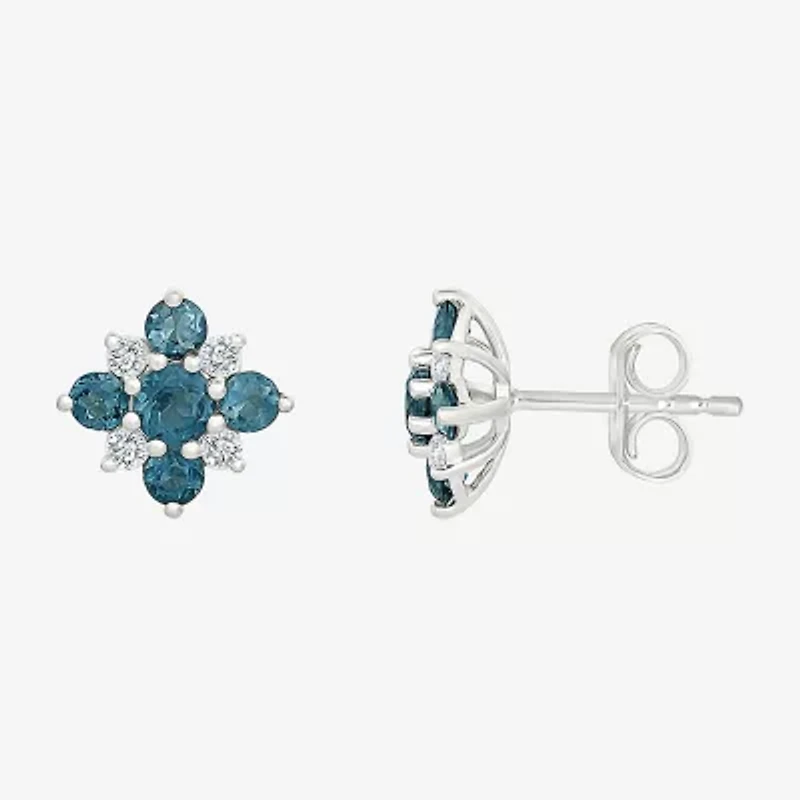 Genuine Blue Topaz Sterling Silver 10mm Stud Earrings