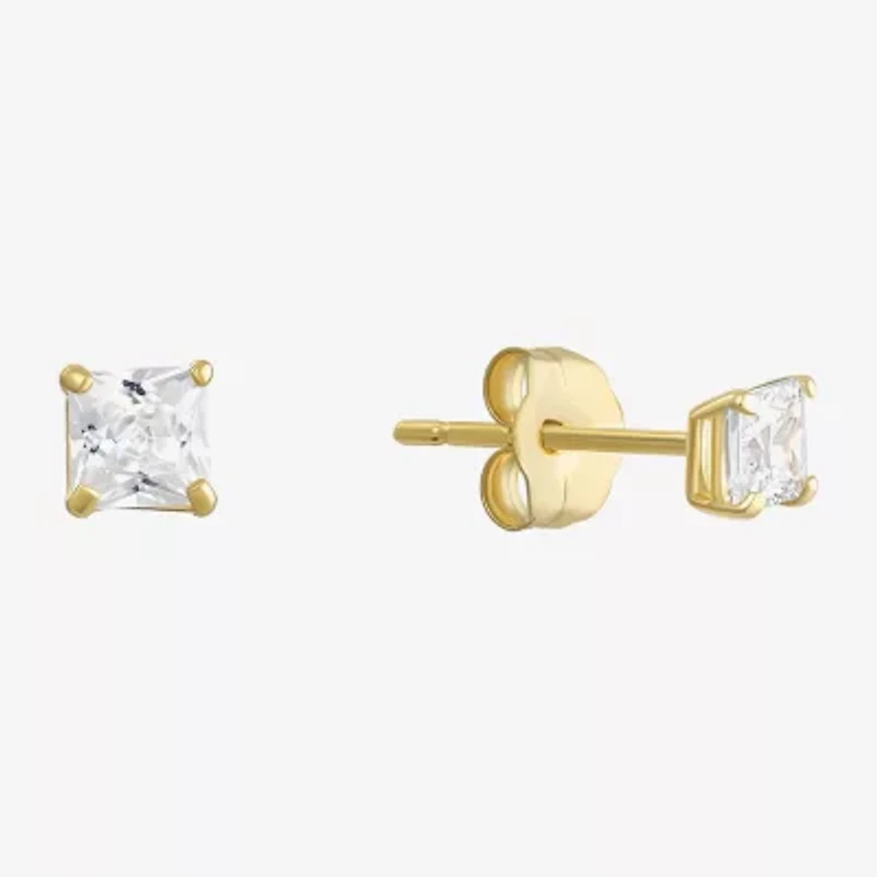 White Cubic Zirconia 14K Gold Stud Earrings