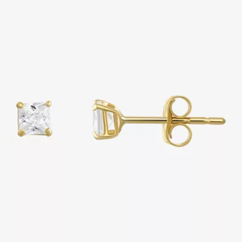 White Cubic Zirconia 14K Gold Stud Earrings