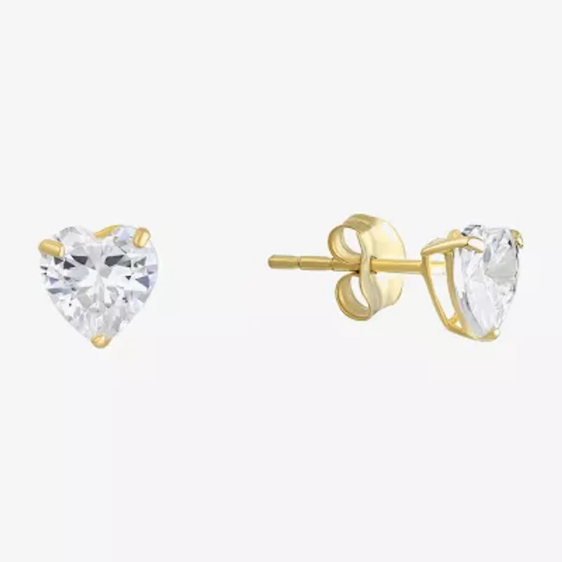 White Cubic Zirconia 14K Gold Heart Stud Earrings