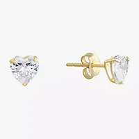 White Cubic Zirconia 14K Gold Heart Stud Earrings