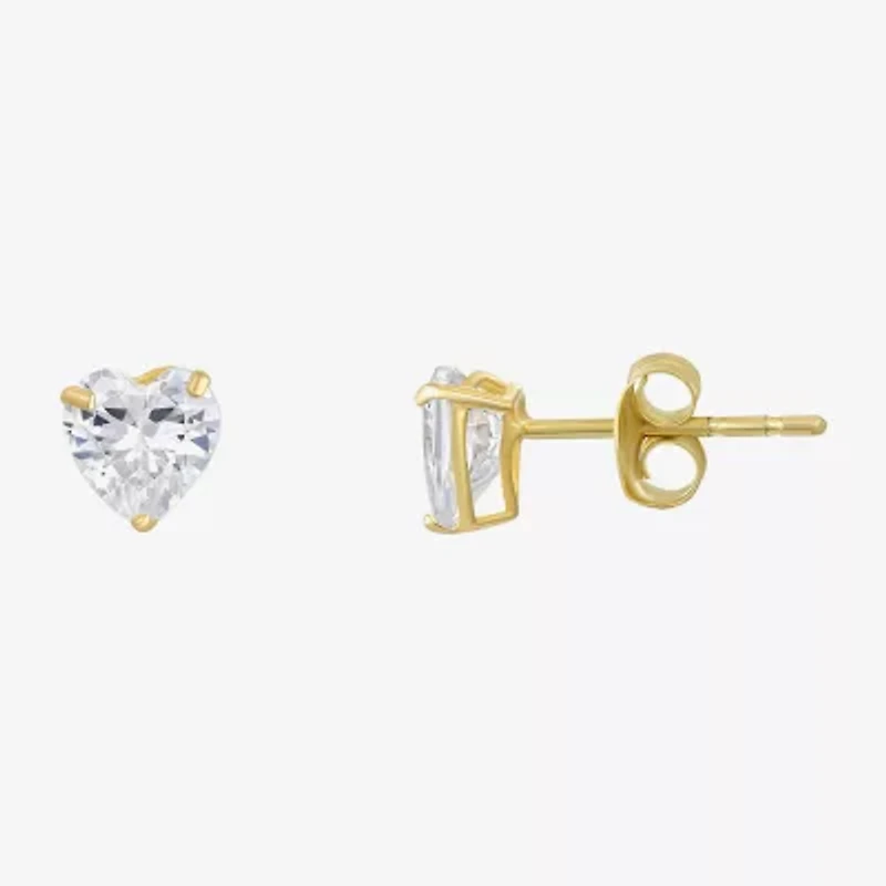 White Cubic Zirconia 14K Gold Heart Stud Earrings
