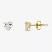 White Cubic Zirconia 14K Gold Heart Stud Earrings