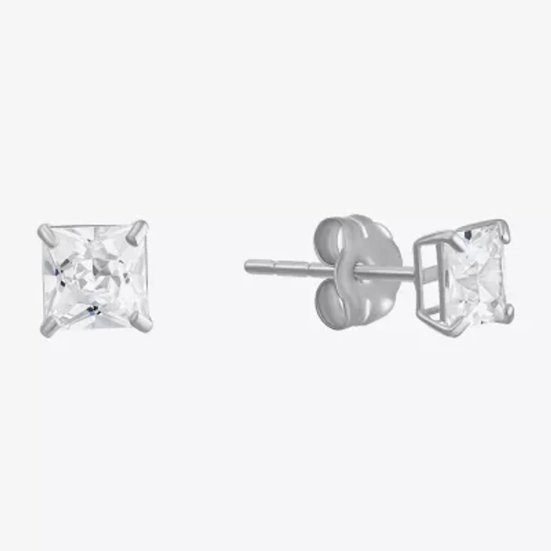 White Cubic Zirconia 14K Gold Stud Earrings