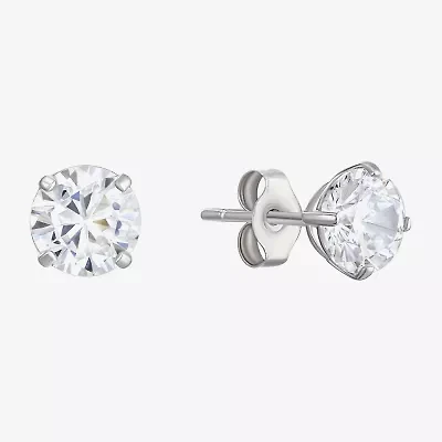 White Cubic Zirconia 14K Gold Round Stud Earrings