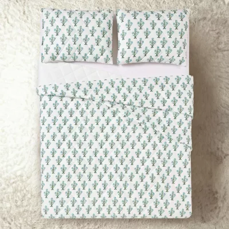 Laurel & Mayfair Paradise Stamp Floral 3-pc. Quilt Set