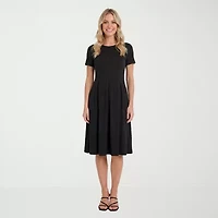 24seven Comfort Apparel Womens Midi Boat Neck Short Sleeve A-Line Dress