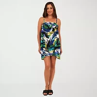 24seven Comfort Apparel Womens Square Neck Sleeveless Floral A-Line Dress