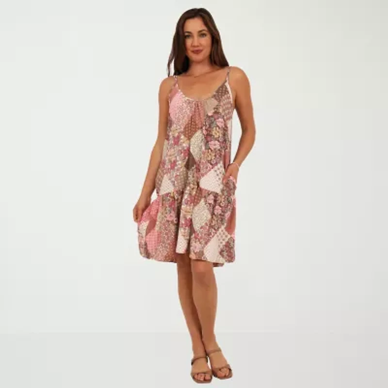 24seven Comfort Apparel Womens Scoop Neck Sleeveless Abstract A-Line Dress
