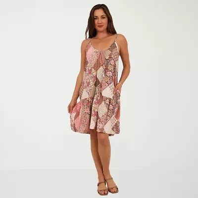24seven Comfort Apparel Womens Scoop Neck Sleeveless Abstract A-Line Dress