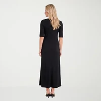 24seven Comfort Apparel Womens Scoop Neck Elbow Sleeve Maxi Dress