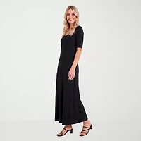 24seven Comfort Apparel Womens Scoop Neck Elbow Sleeve Maxi Dress