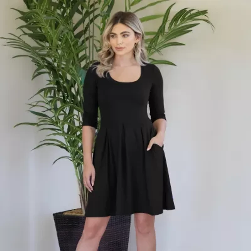 24seven Comfort Apparel Womens Scoop Neck Sleeveless Fit + Flare Dress